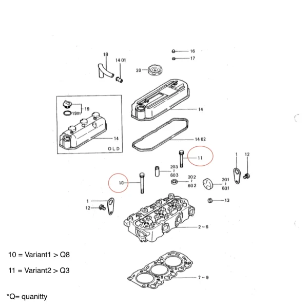 Boulon de culasse Solé Diesel Mini 26 – Vetus M3.09 | M3.28 – Craftsman Marine CM3.27 – JF Marine Power JF6-1500