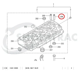 Guide de soupape d'admission Solé Diesel Mini 33 | Mini 44 | Mini 55 – Vetus M4.15 | M4.17 – Craftsman Marine CM4.42 – JF Marine Power JF10 | JF15