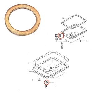 Bague d’étanchéité en cuivre bouchon de vidange d’huile Solé Diesel Mini 18 | Mini 23 | Mini 32 | Mini 34 – Vetus M3.10 | M4.14 – Meiki