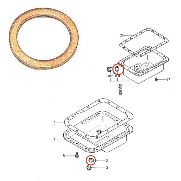 Bague d’étanchéité en cuivre bouchon de vidange d’huile Solé Diesel Mini 18 | Mini 23 | Mini 32 | Mini 34 – Vetus M3.10 | M4.14 – Meiki