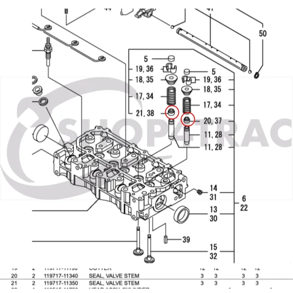 Joints de queue de soupape Yanmar 2YM15 | 3YM20 | 3YM30