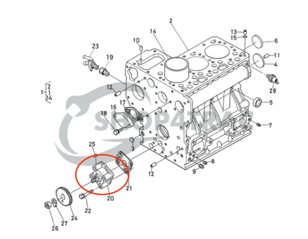 Pompe à huile moteur Universal M15 | M-25 | M-25XP | M-35 – Nanni 3.90HE | 4.110HE – Renault Marine D950