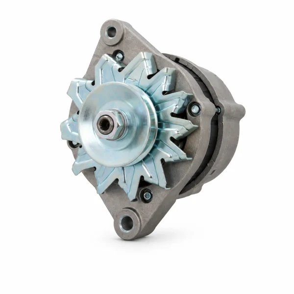 Dynamo Nanni 4.380 en Volvo Penta 12V 100A vooraanzicht met poelie