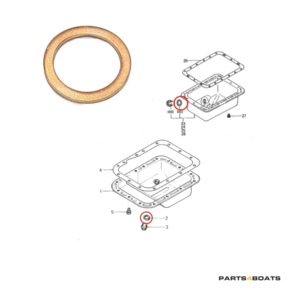 Bague d’étanchéité en cuivre bouchon de vidange d’huile Solé Diesel Mini 18 | Mini 23 | Mini 32 | Mini 34 – Vetus M3.10 | M4.14 – Meiki