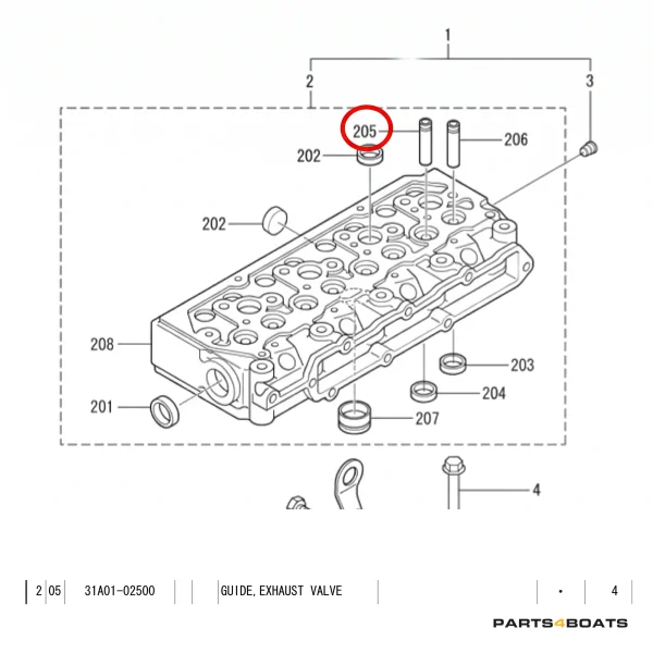 Guide de soupape d’échappement Solé Diesel Mini 33 | Mini 44 | Mini 55 – Vetus M4.15 | M4.17 – Craftsman Marine CM4.42 – JF Marine Power JF10 | JF15