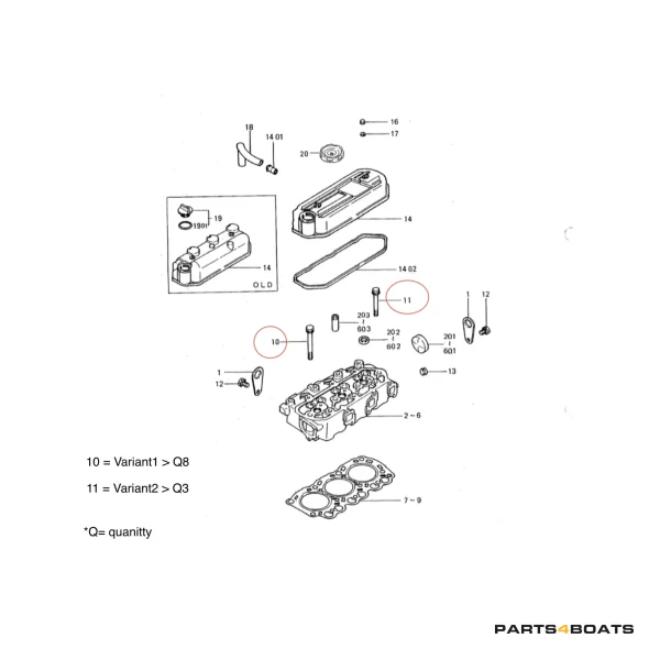 Boulon de culasse Solé Diesel Mini 26 – Vetus M3.09 | M3.28 – Craftsman Marine CM3.27 – JF Marine Power JF6-1500