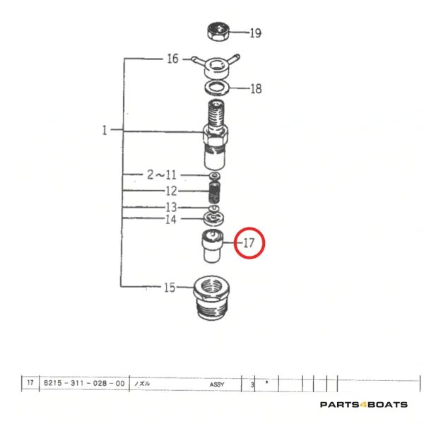 Buse de pulvérisateur (injecteur) Beta Marine Beta 28 / Beta 30 – Nanni N3.30 – Universal M-25XPB