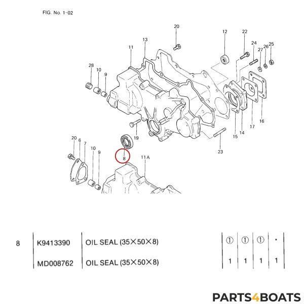 Joint d’étanchéité du vilebrequin avant Solé Diesel Mini 33 | Mini 44 | Mini 55 – Vetus M4.15 | M4.17 – Craftsman Marine CM4.42 – JF Marine Power JF10 | JF15