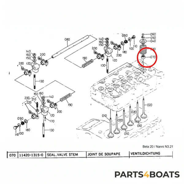 Joint de tige de soupape (klepseal) – Beta Marine Beta 10/14/20 | Nanni N2.10/N2.14/N3.21