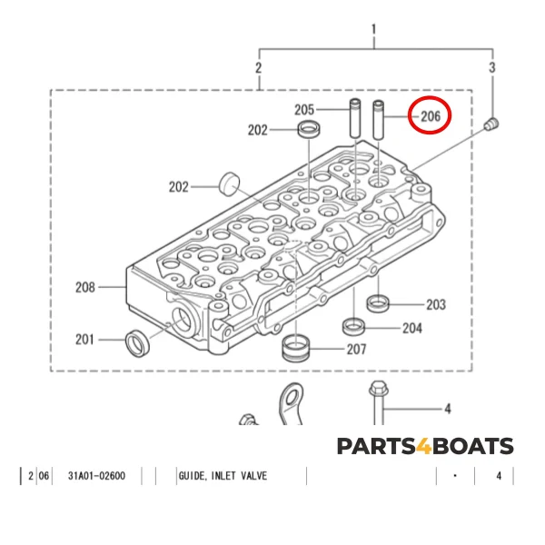 Guide de soupape d’admission Solé Diesel Mini 33 | Mini 44 | Mini 55 – Vetus M4.15 | M4.17 – Craftsman Marine CM4.42 – JF Marine Power JF10 | JF15